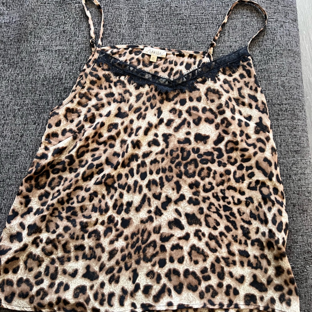 Cheetah Camisole with Black Lace Trim